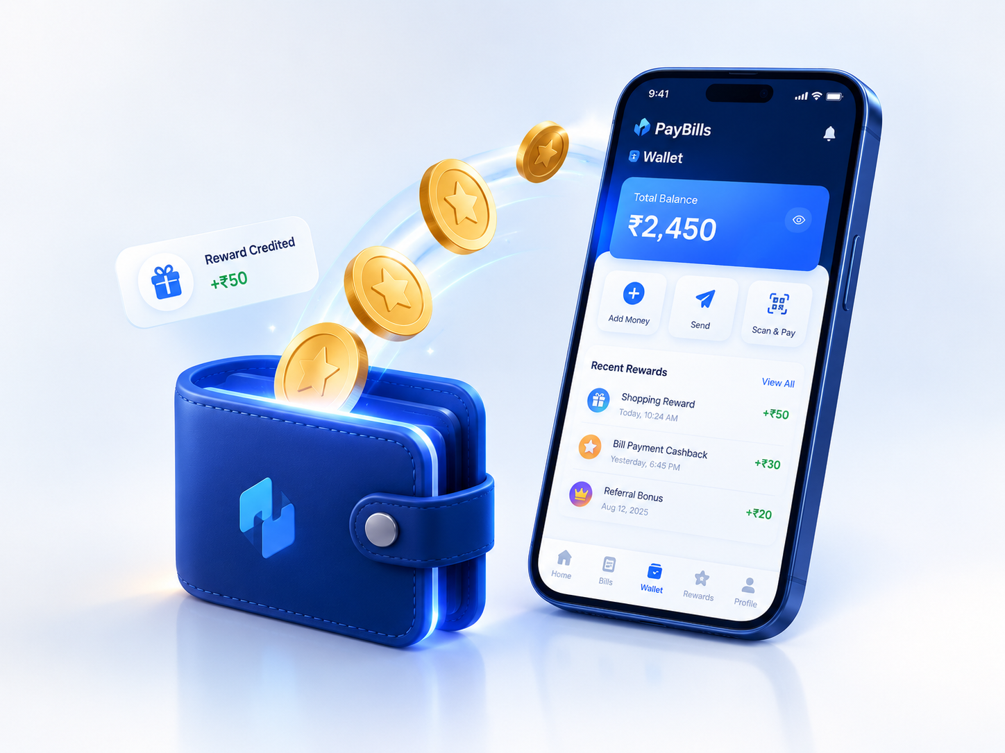 PayBills 3D Wallet and Reward Coins Credited