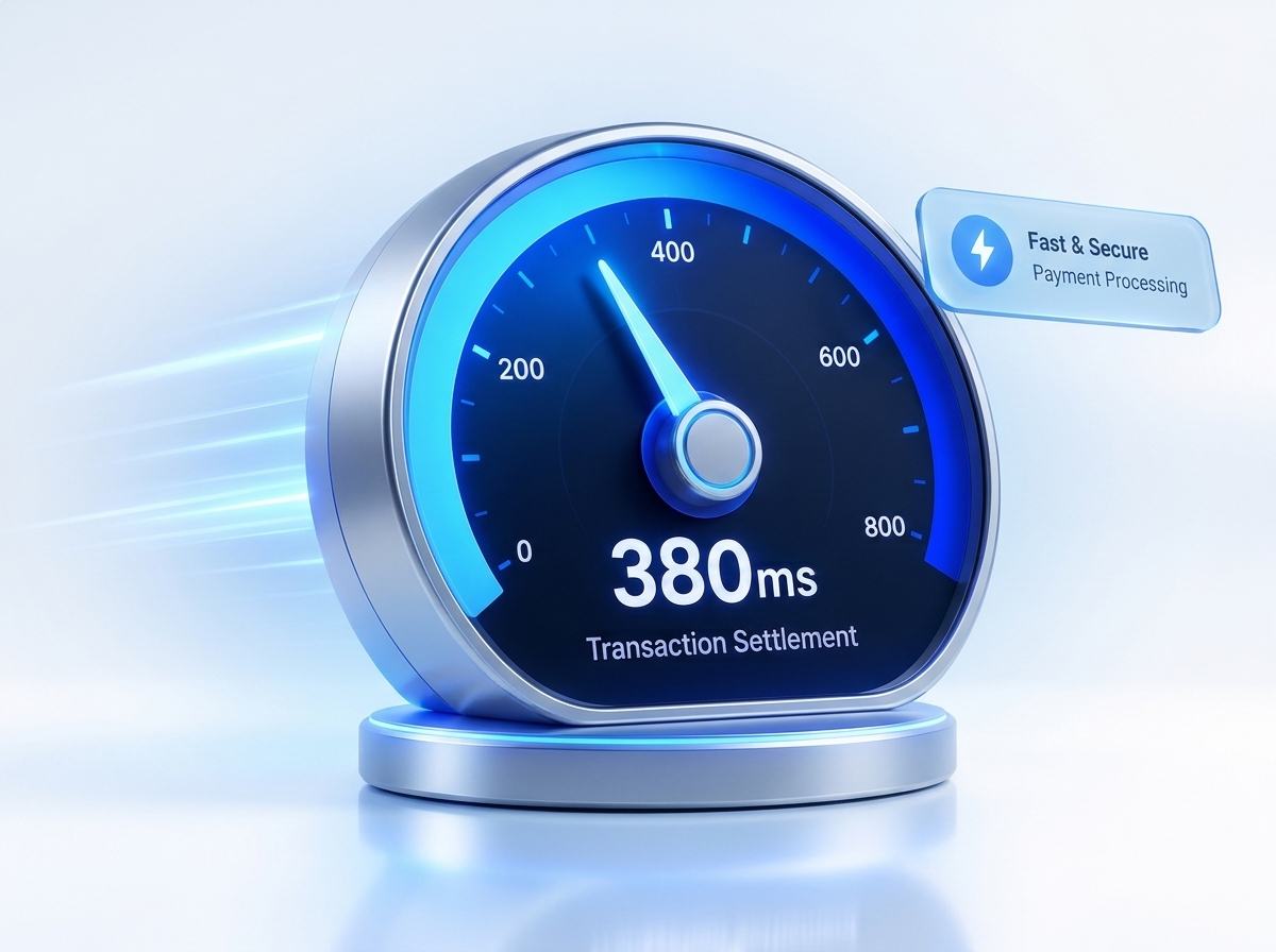 380ms Sub-Second Transaction Settlement Speed Gauge